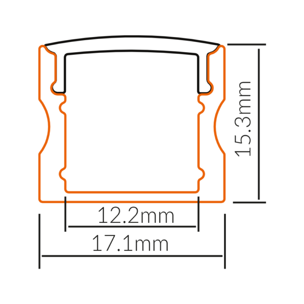 Strip Light Profile L1000mm H15.3mm Opal Black Aluminum - VB-ALP004-R-1M-BLK