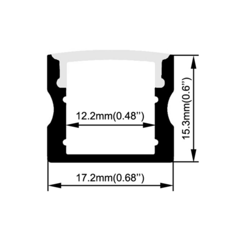 Strip Light Profile L3000mm H15.3mm Opal Black Aluminum - VB-ALP004-R-3M-BLK