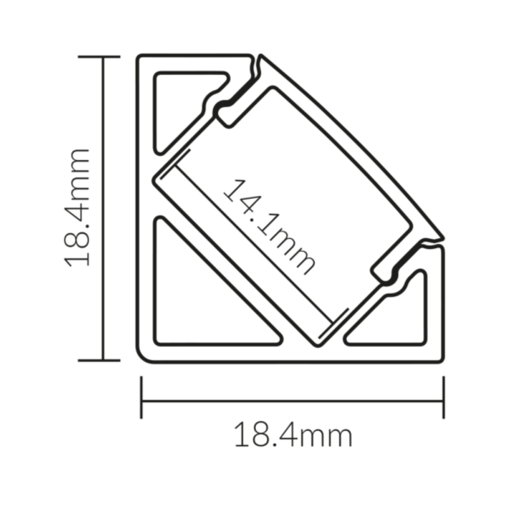 Strip Light Profile L2000mm H18.4mm Opal Black Aluminum - VB-ALP007-R-2M-BLK