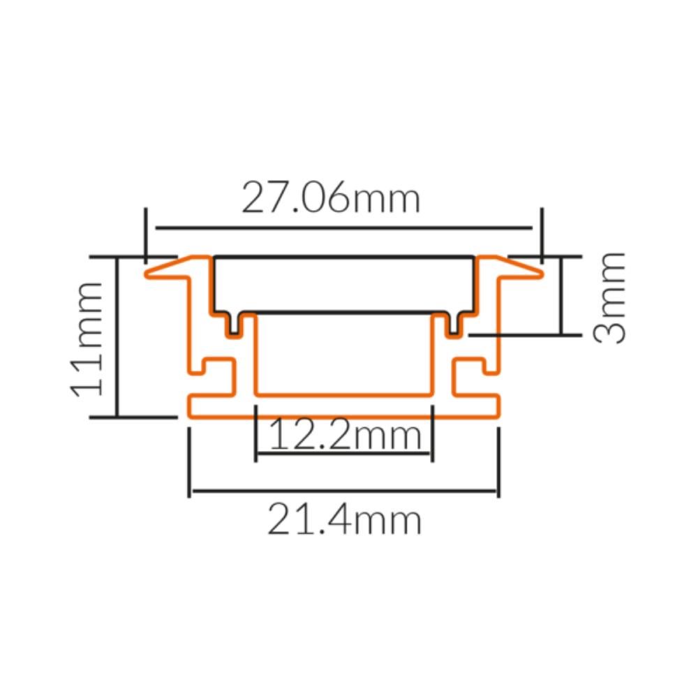 Recessed Strip Light Profile L1000mm W27mm Opal Aluminium - VB-ALP033-1M