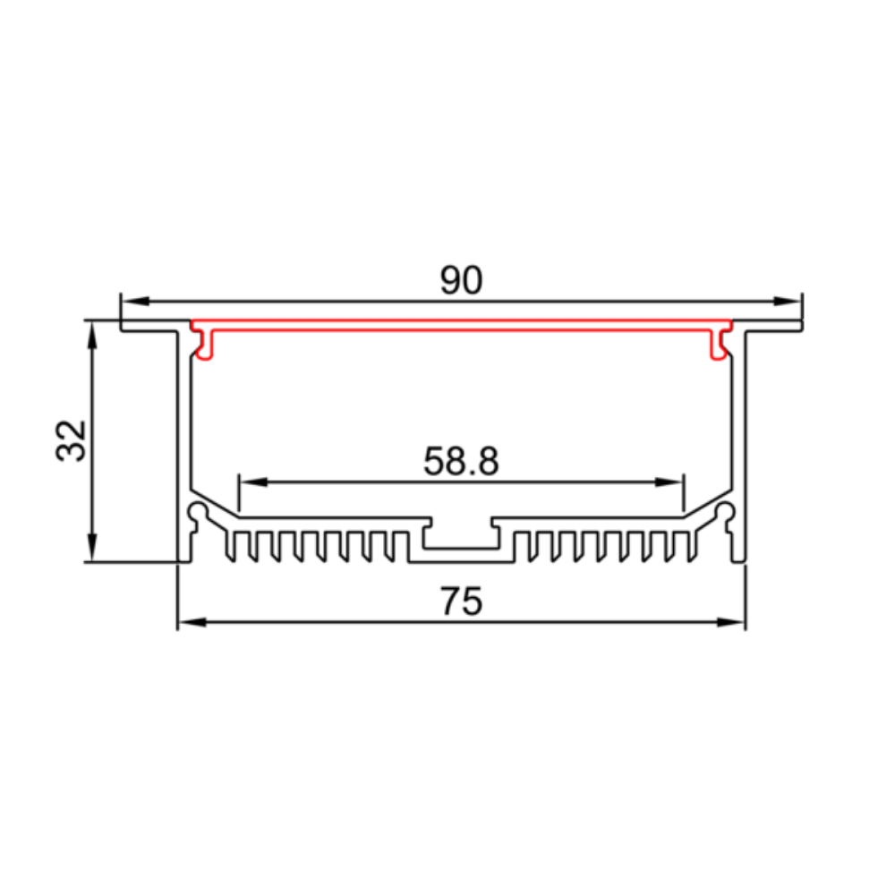 Buy Strip Light Profiles Australia Recessed Strip Light Profile L3000mm W90mm Opal Aluminium - VB-ALP047-3M