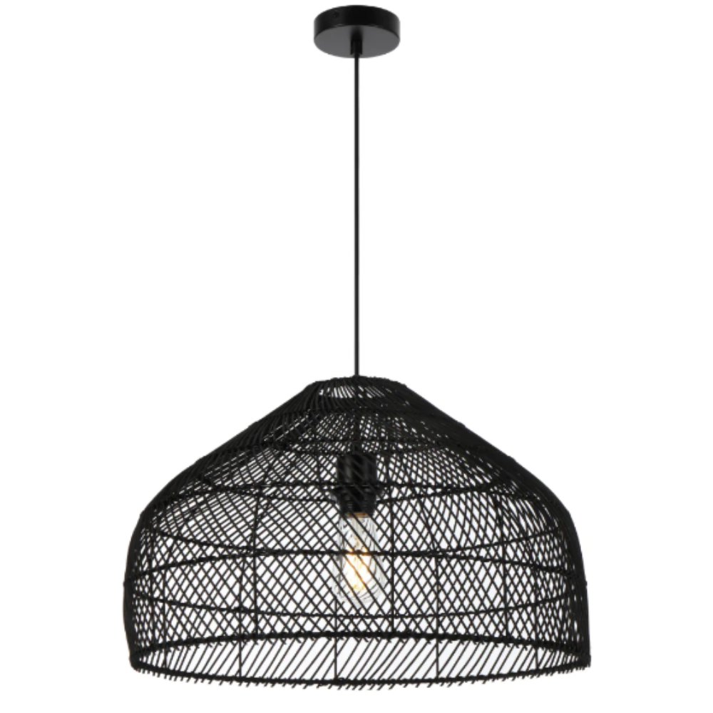 Buy Pendant Lights Australia Frya Pendant Light W500mm Matt Black Iron / Rattan - FRYA PE50-BK