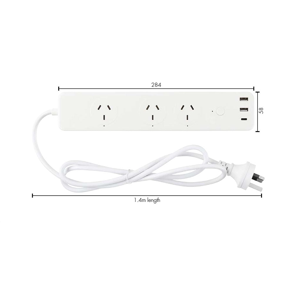 Buy Smart Switches & Plugs Australia Smart Wi-Fi Plug 3-Pinx3 & 2xUSB Charger L284mm White Plastic - 21882/05