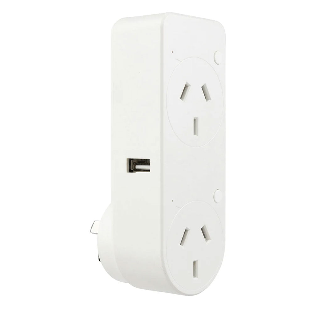 Buy Smart Switches & Plugs Australia Smart Wi-Fi Wall Plug 3-Pinx2 & 2xUSB Charger L117mm White Plastic - 21883/05