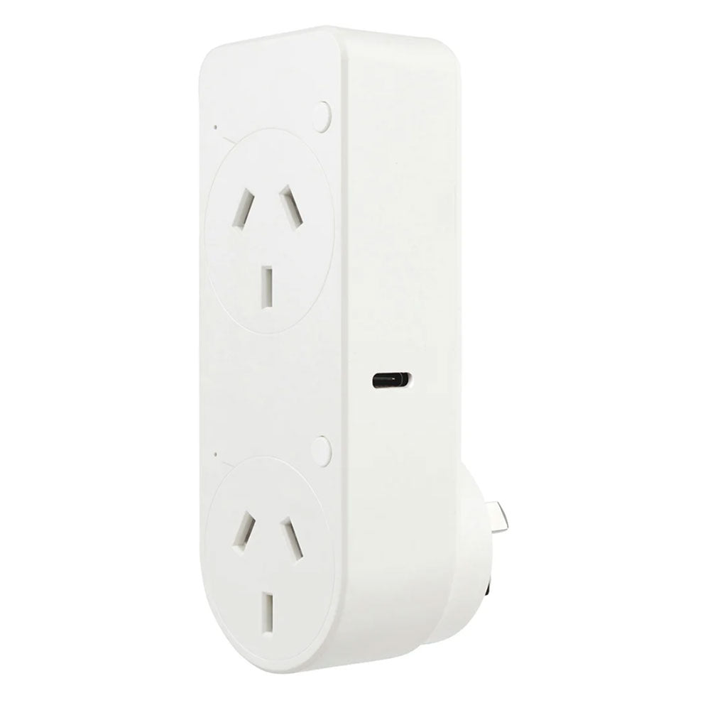 Buy Smart Switches & Plugs Australia Smart Wi-Fi Wall Plug 3-Pinx2 & 2xUSB Charger L117mm White Plastic - 21883/05