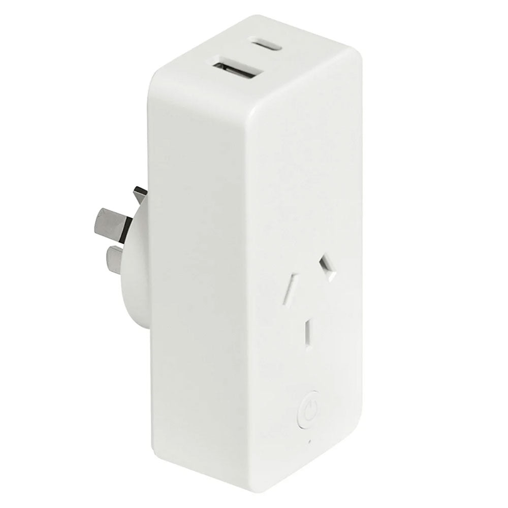 Buy Smart Switches & Plugs Australia Smart Wi-Fi Wall Plug 3-Pin & 2xUSB Charger L100mm White Plastic - 21884/05