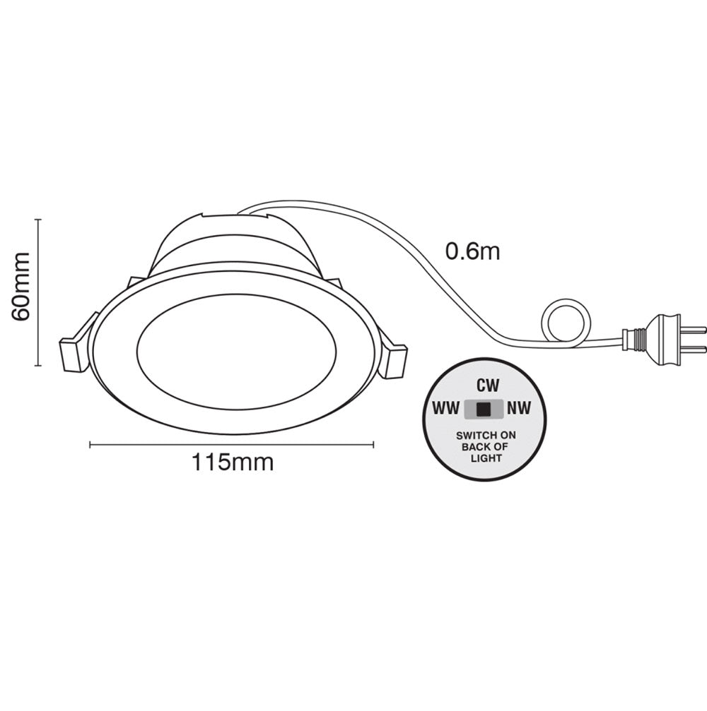 Buy Recessed LED Downlights Australia UNI Recessed LED Downlight W115mm 8W White Plastic 3 CCT - 21931/05