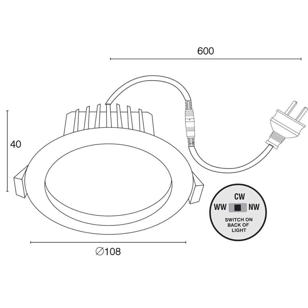 Buy Recessed LED Downlights Australia Umbra Recessed LED Downlight W108mm White Plastic 8W 3 CCT - 21932/05