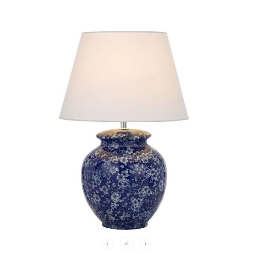 Buy Table Lamps Australia Yulan Table Lamp Blue Glass / White Fabric - YULAN TL-BLWH