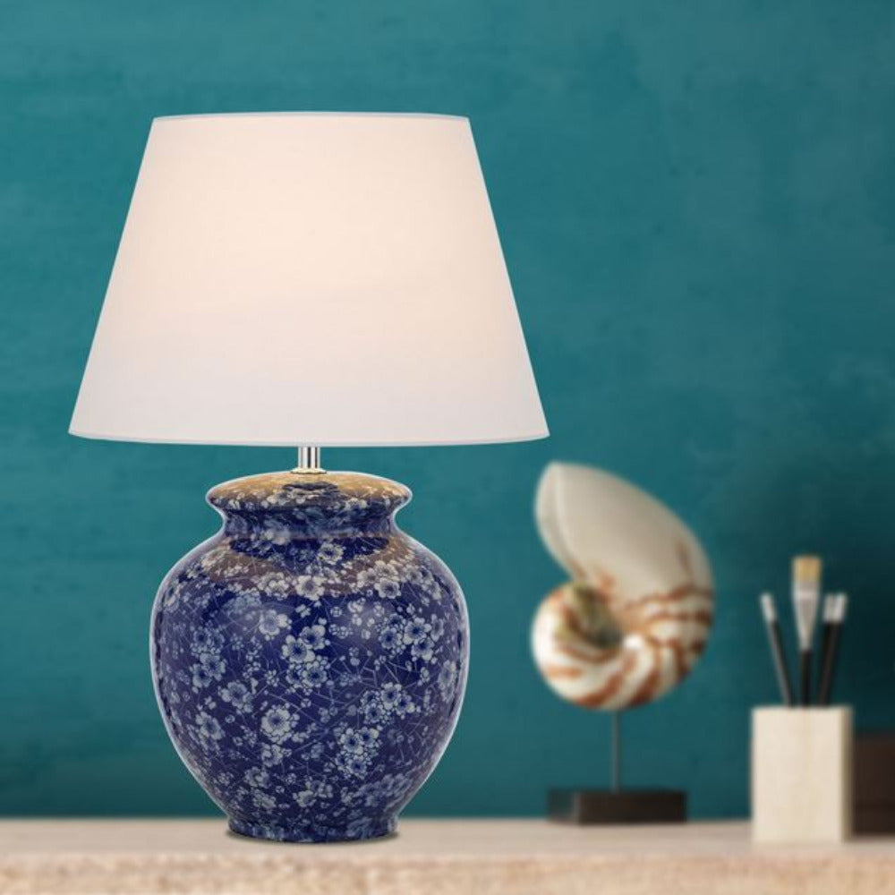 Yulan Table Lamp Blue Glass / White Fabric - YULAN TL-BLWH