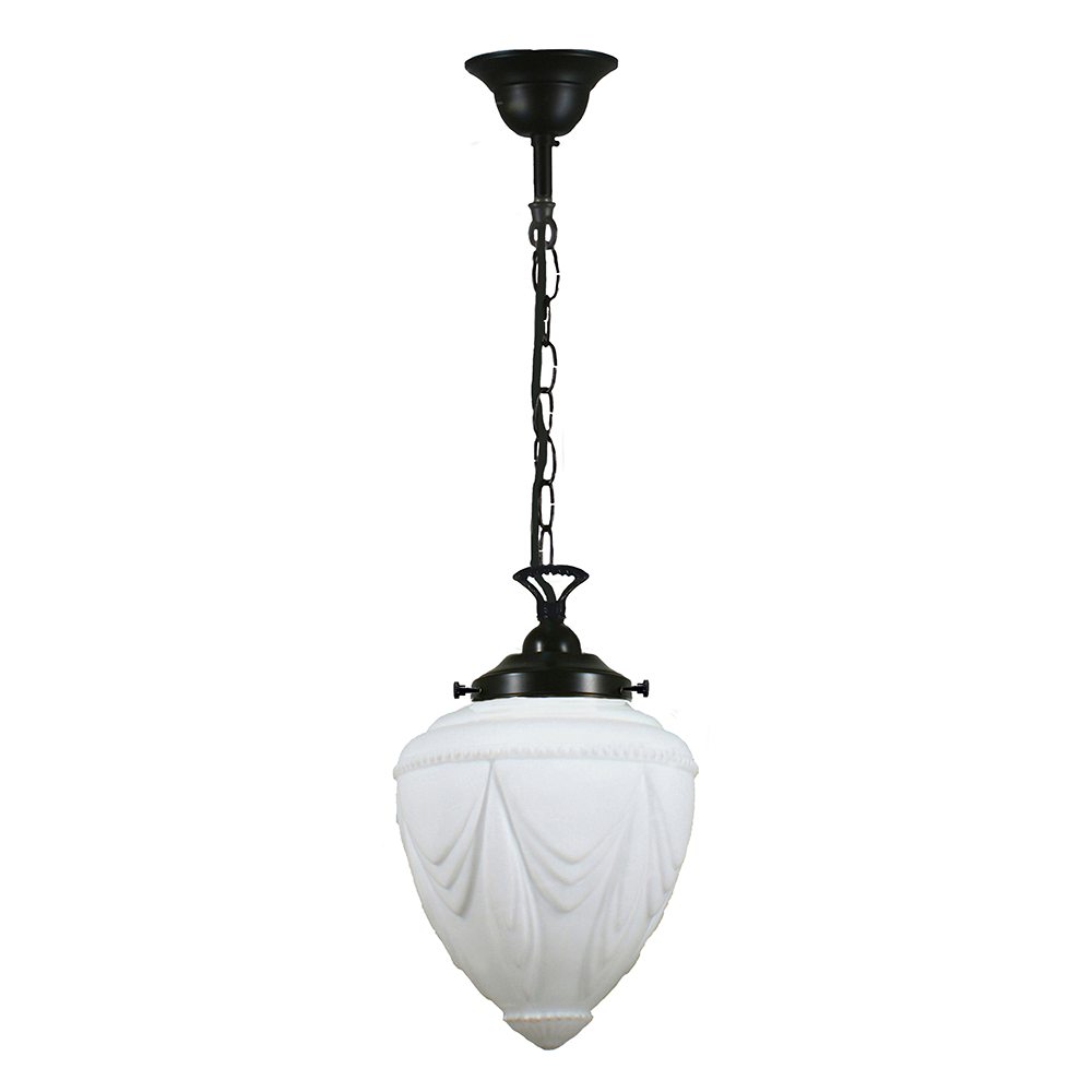 Buy Pendant Lights Australia Single Chain Pendant Patina Black With 8" Empire Opal Matt Glass - 3020068