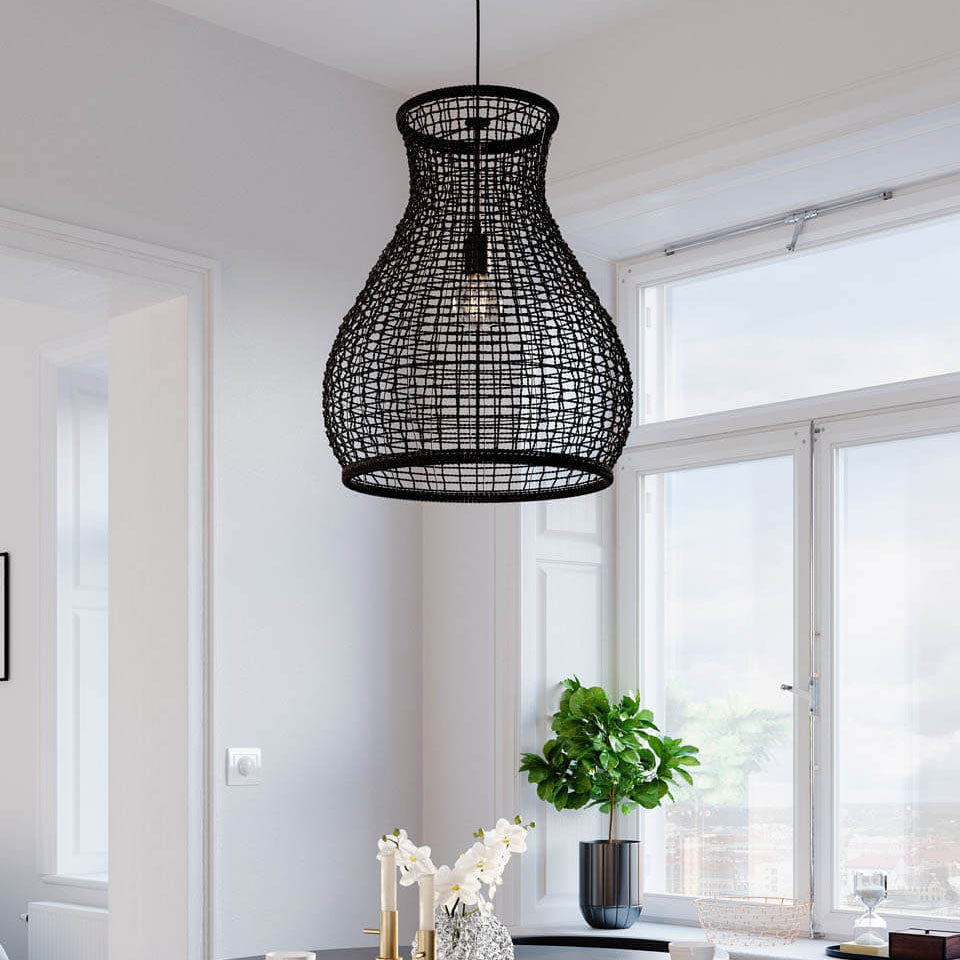 Buy Pendant Lights Australia Seagrass Pendant Light Black Metal - 4200010-4000