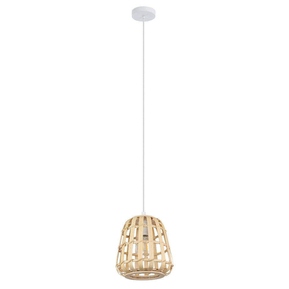 Buy Pendant Lights Australia MONTEZUELO Pendent Light White Steel Natural Wood - 390152N