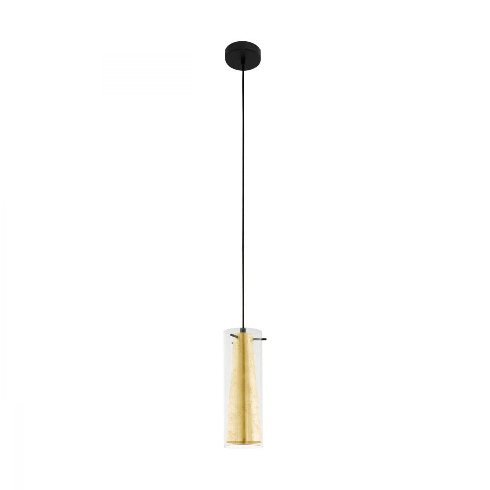 Pinto Gold 1 Light Pendant Light Black & Clear, Gold 110mm - 97651