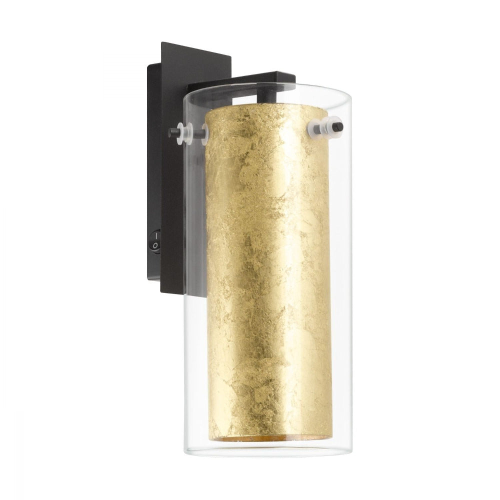 Pinto Gold 1 Wall Light Black & Clear, Gold 110mm - 97839