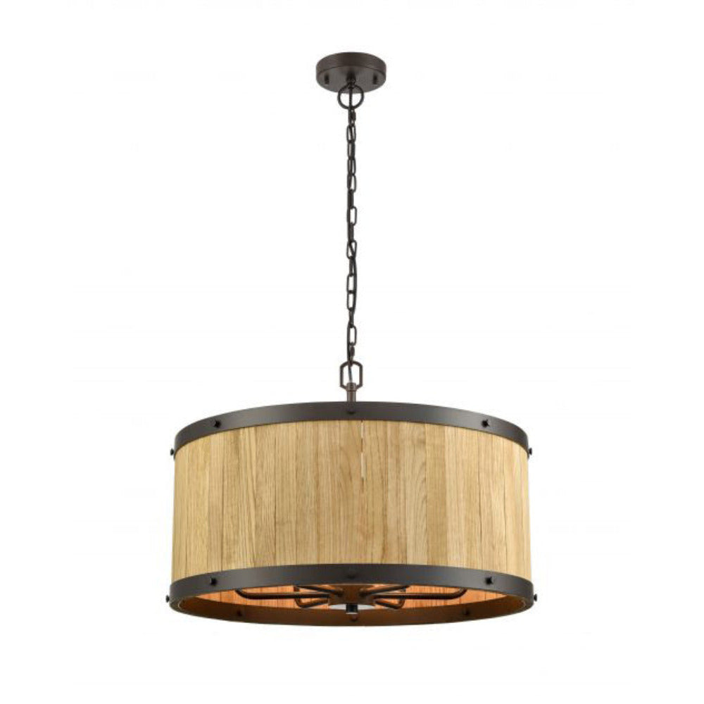 Buy Pendant Lights Australia BARRIQUE Pendant 6 Lights Bronze Natural Wood / Iron- BARRIQUE2