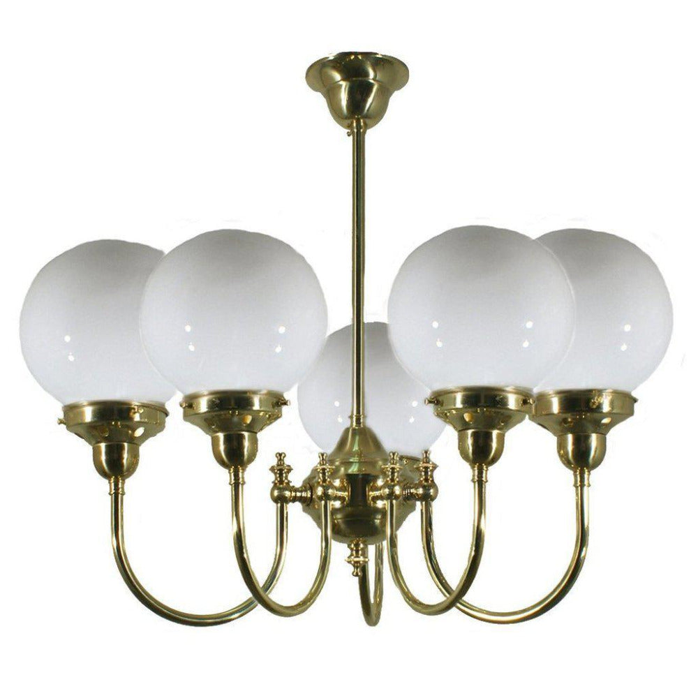 Luke 5 Light Pendant Brass With Sphere Opal Glass - 3000190