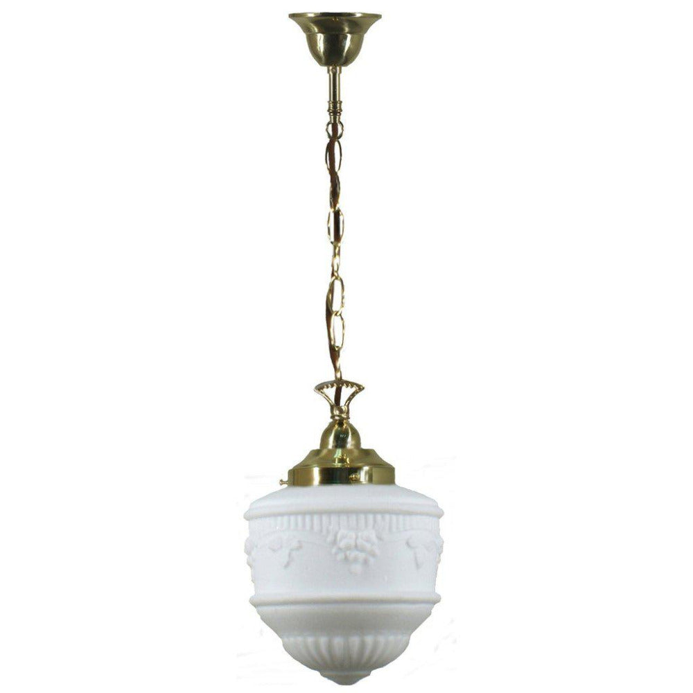 Buy Pendant Lights Australia Single Chain Pendant Brass With 8" Senator Opal Matt Glass - 3000093