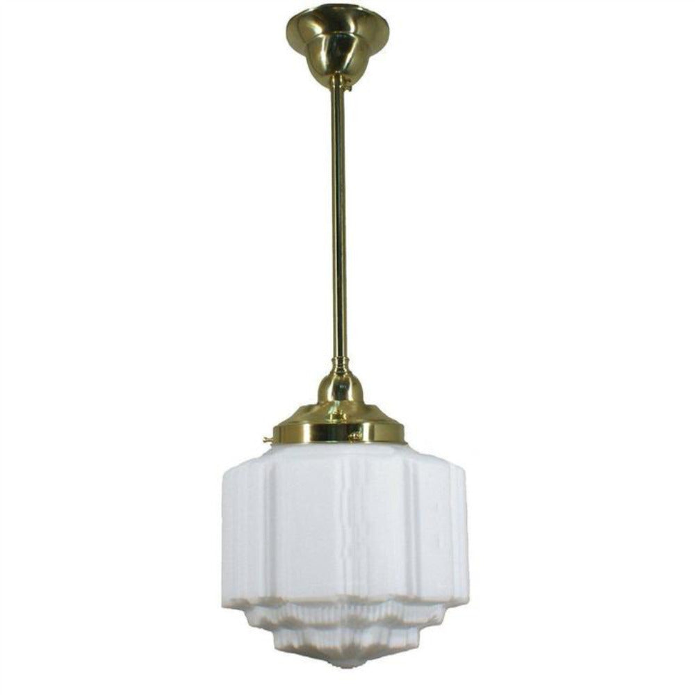 Buy Pendant Lights Australia Single Rod Pendant Brass With 8" St Kilda Opal Matt Glass - 3000262