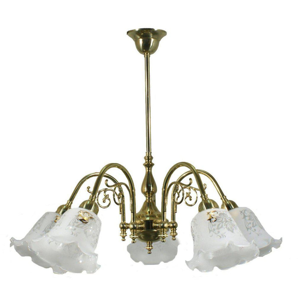 Victoriana 5 Light Brass Pendant With 5008 Frost Etched Glass - 3000324