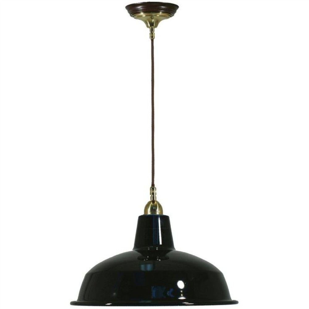 Single Cord Pendant Brass With 300mm Warehouse Black Shade - 3000105