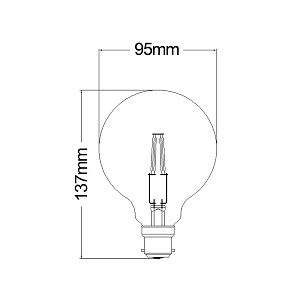 G95 LED Filament Globe BC 6W 240V Amber Glass 2200K - CF1A
