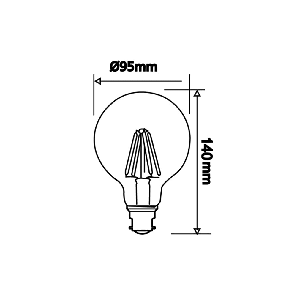 G95 LED Filament Globe BC 6W 240V Glass 2700K - CF18DIM