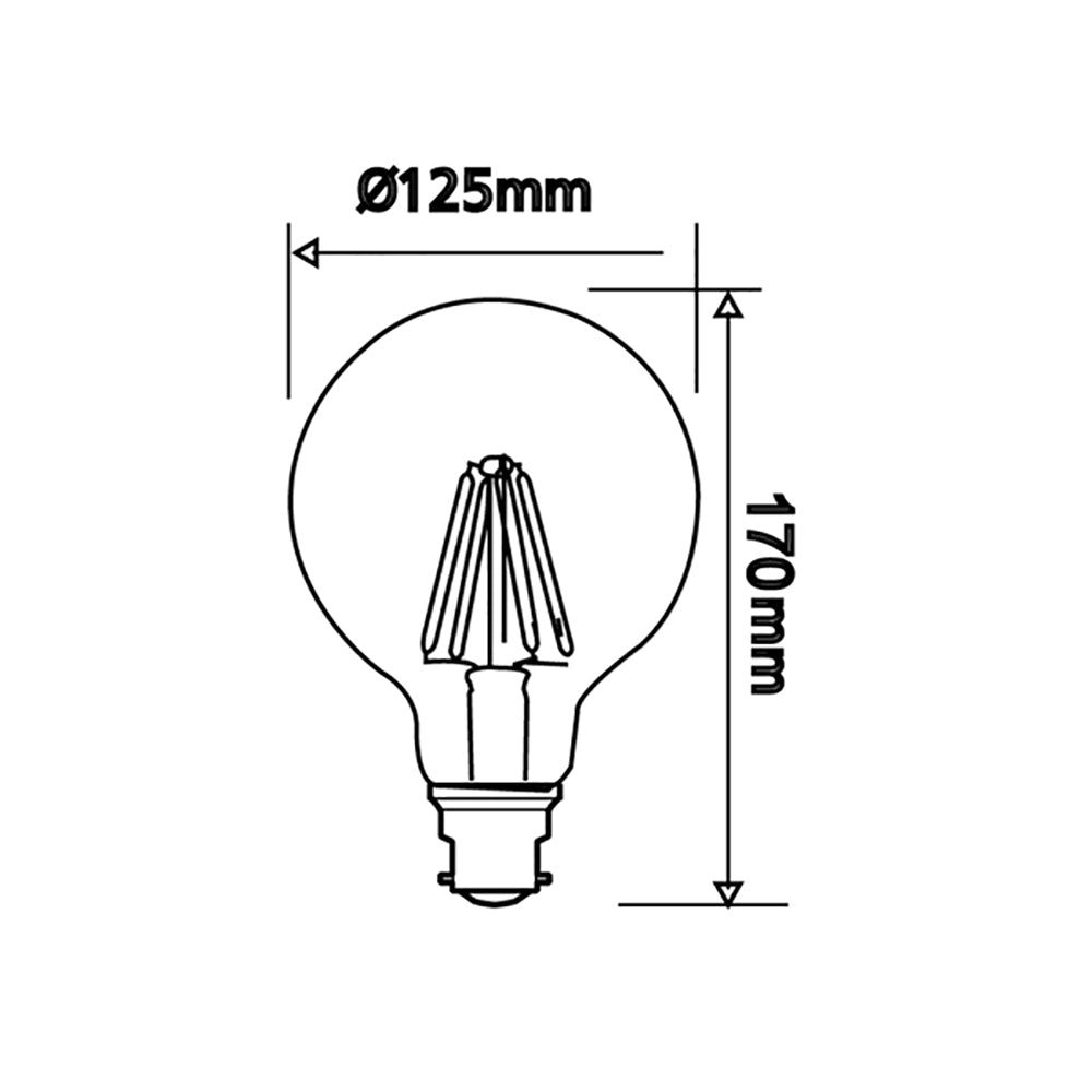 G125 LED Filament Globe BC 8W 240V Glass 2700K - CF22DIM