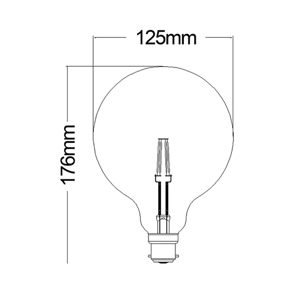 G125 LED Filament Globe BC 6W 240V Amber Glass 2200K - CF4A