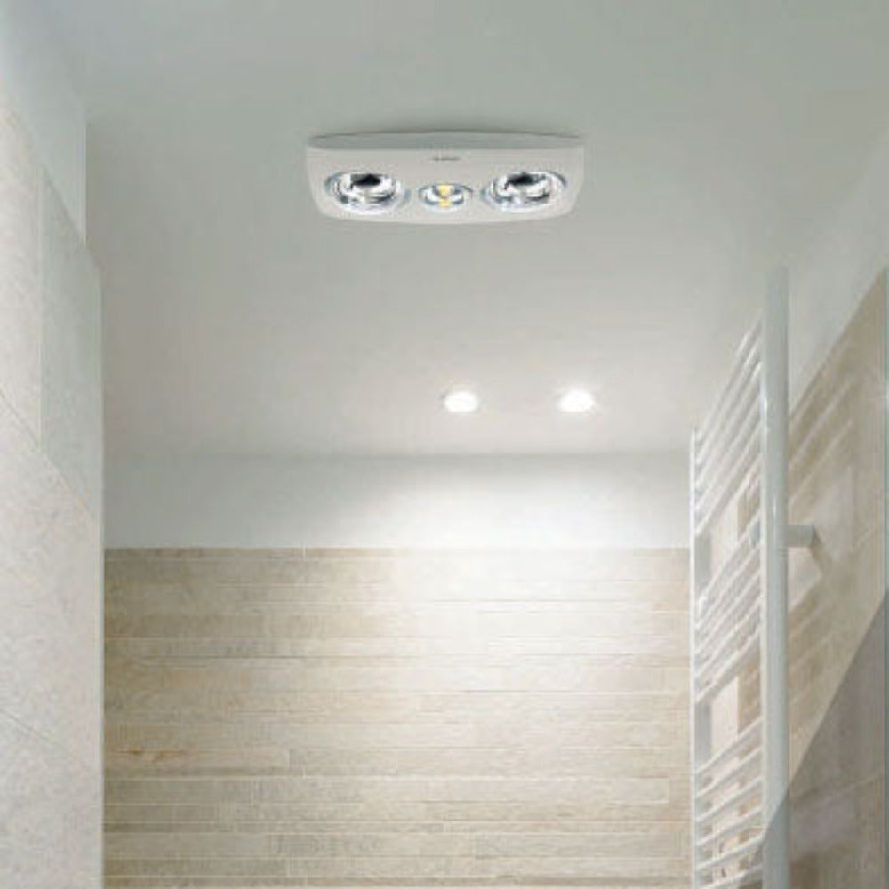 Contour 2 3 in 1 Bathroom Heater With 2 Heat Lamps, Exhaust Fan And LED Light White - MBHC2LW