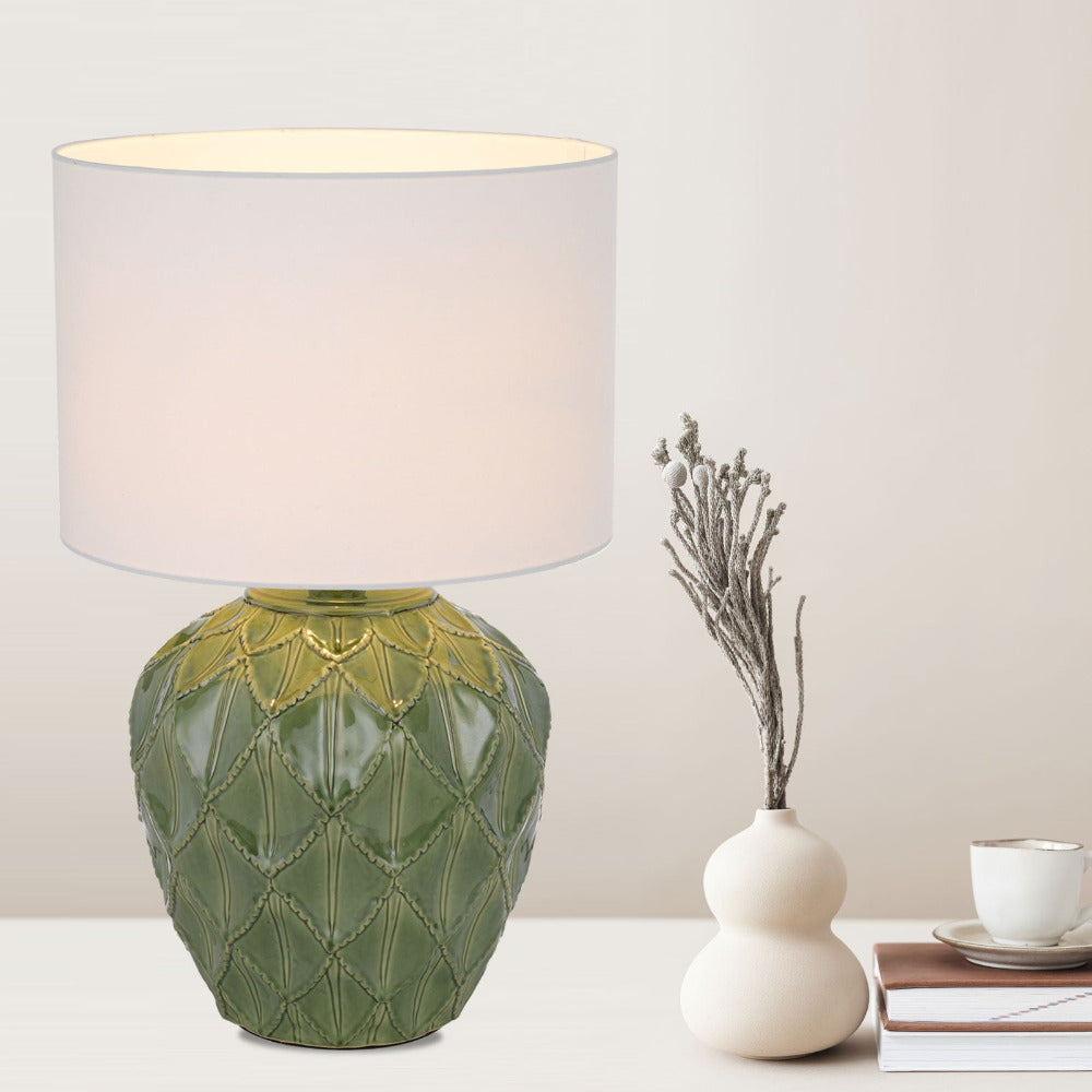 Diaz Table Lamp Light Green Ceramic / White Fabric - DIAZ TL-GNWH