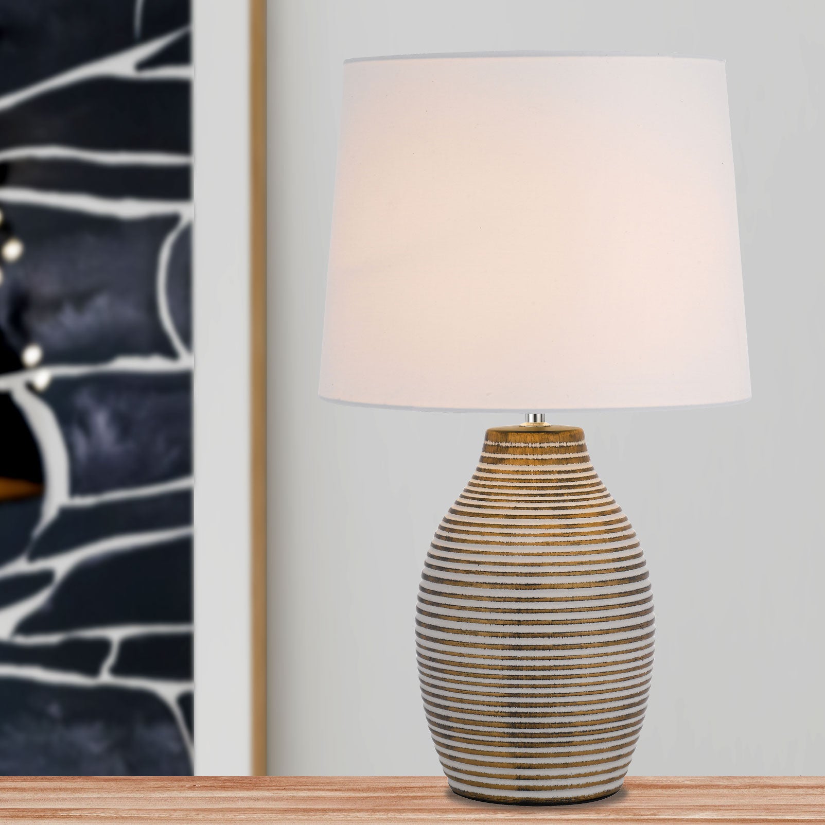 Buy Table Lamps Australia Earth Table Lamp Bronze Ceramic / White Fabric - EARTH TL-BZWH