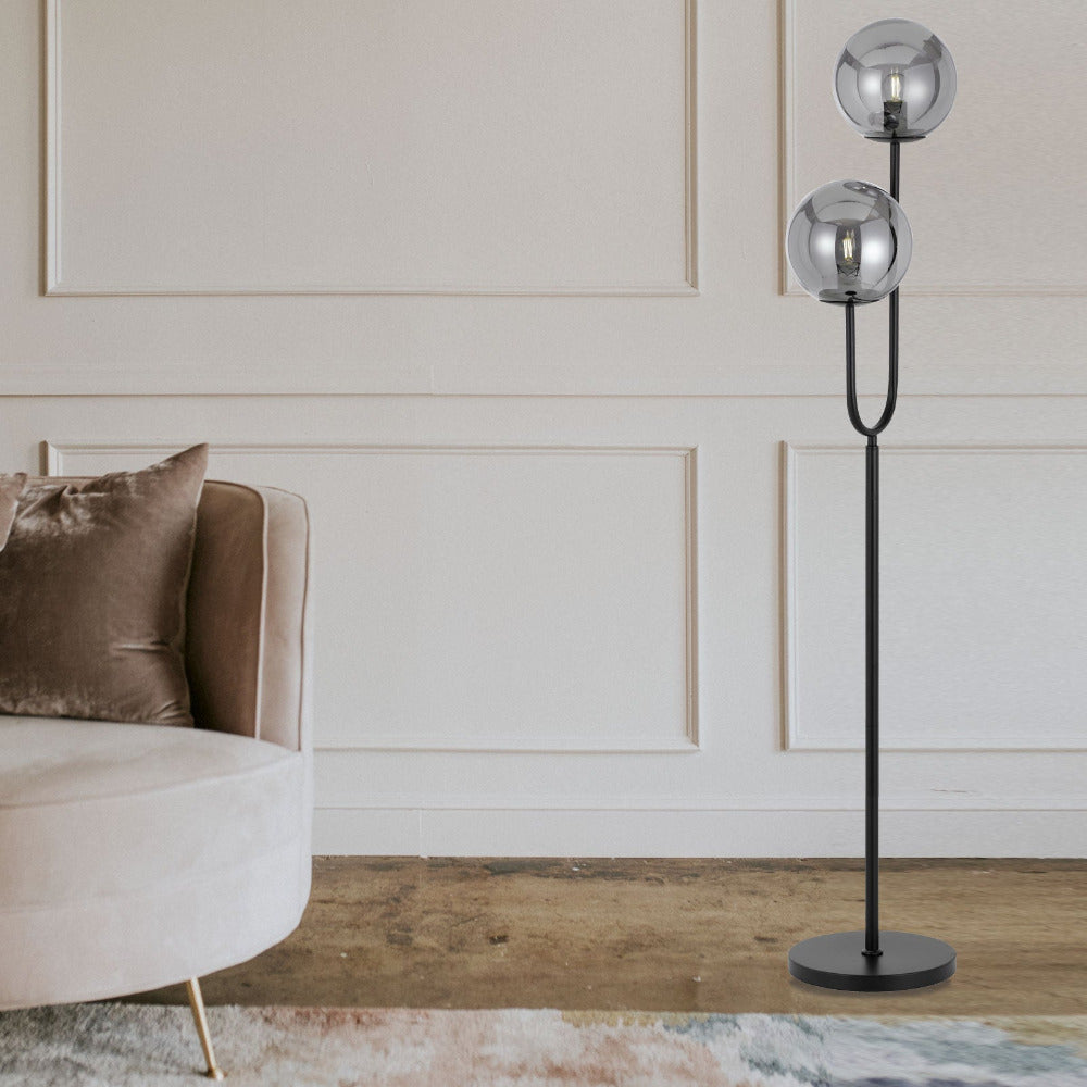 Buy Floor Lamps Australia Eterna 2 Light Floor Lamp Black & Smoke - ETERNA FL2-BKSM