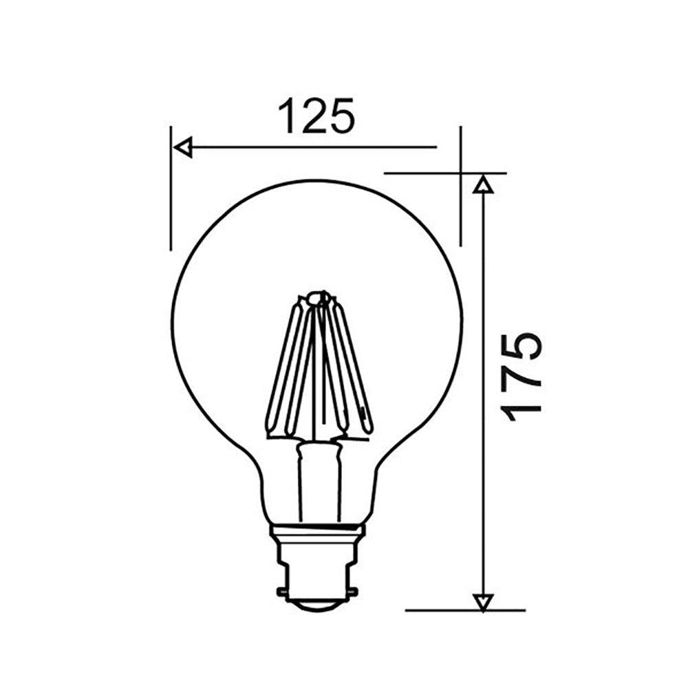 Buy LED Filament Globes Australia G125 LED Filament Globe BC 8W 240V Frosted Glass 2700K - G1259