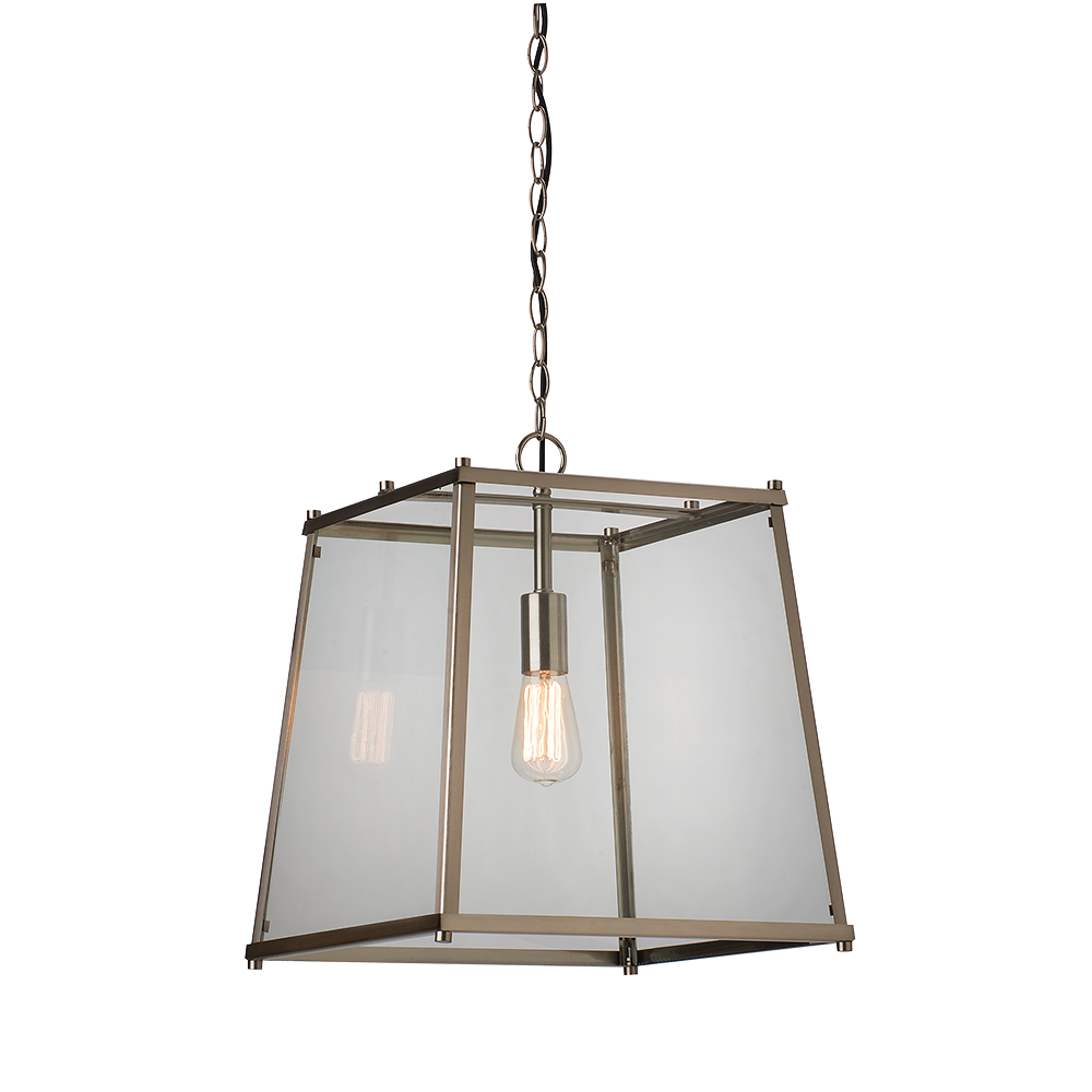 Ceiling Lantern Light W400mm Satin Nickel Glass - HL-F11-SN