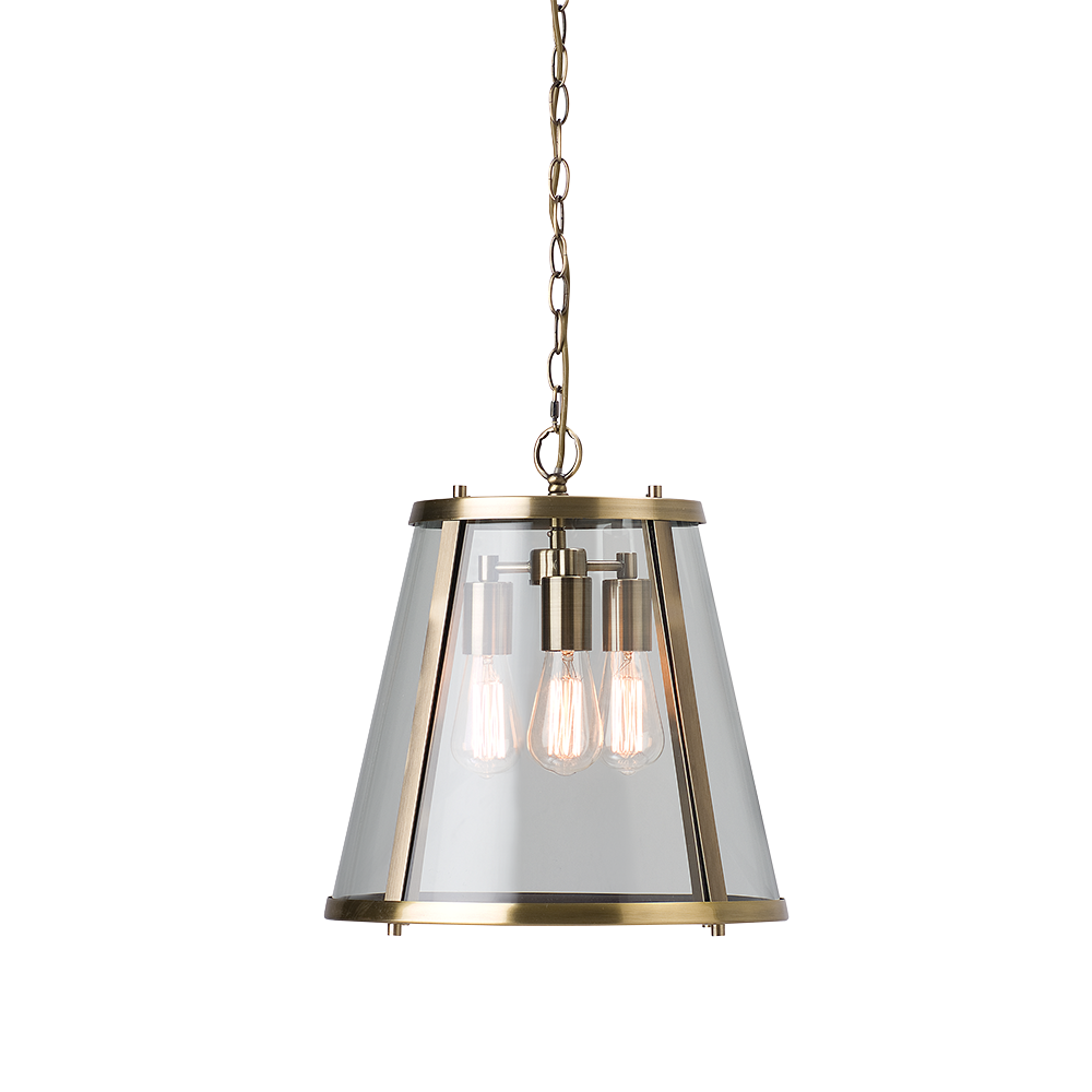 Ceiling Lantern 3 Lights W400mm Antique Brass Glass - HL-F40-AB