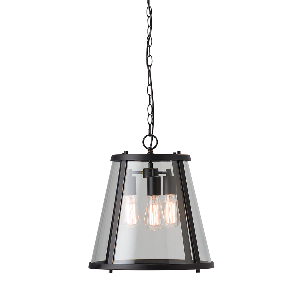 Ceiling Lantern 3 Lights W400mm Black Bronze Glass - HL-F40-BZ
