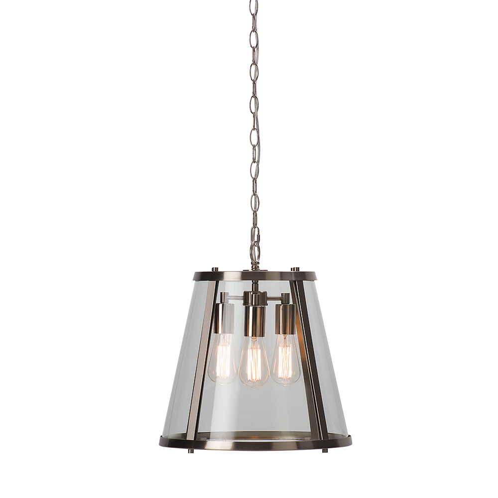 Ceiling Lantern 3 Lights W400mm Satin Nickel Glass - HL-F40-SN
