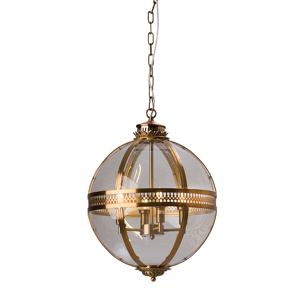 Ceiling Lantern 4 Lights W430mm Antique Brass Glass - HL-PD0115P-4M