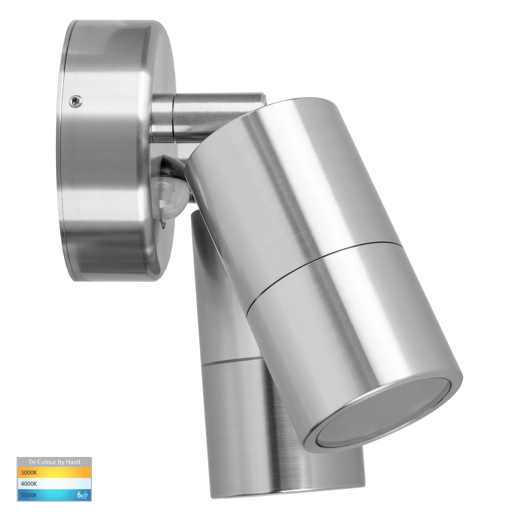 Buy Security Wall Lights Australia Tivah 316 Stainless Steel TRI Colour Double Adjustable Spot Lights with Sensor - HV1305T-PIR
