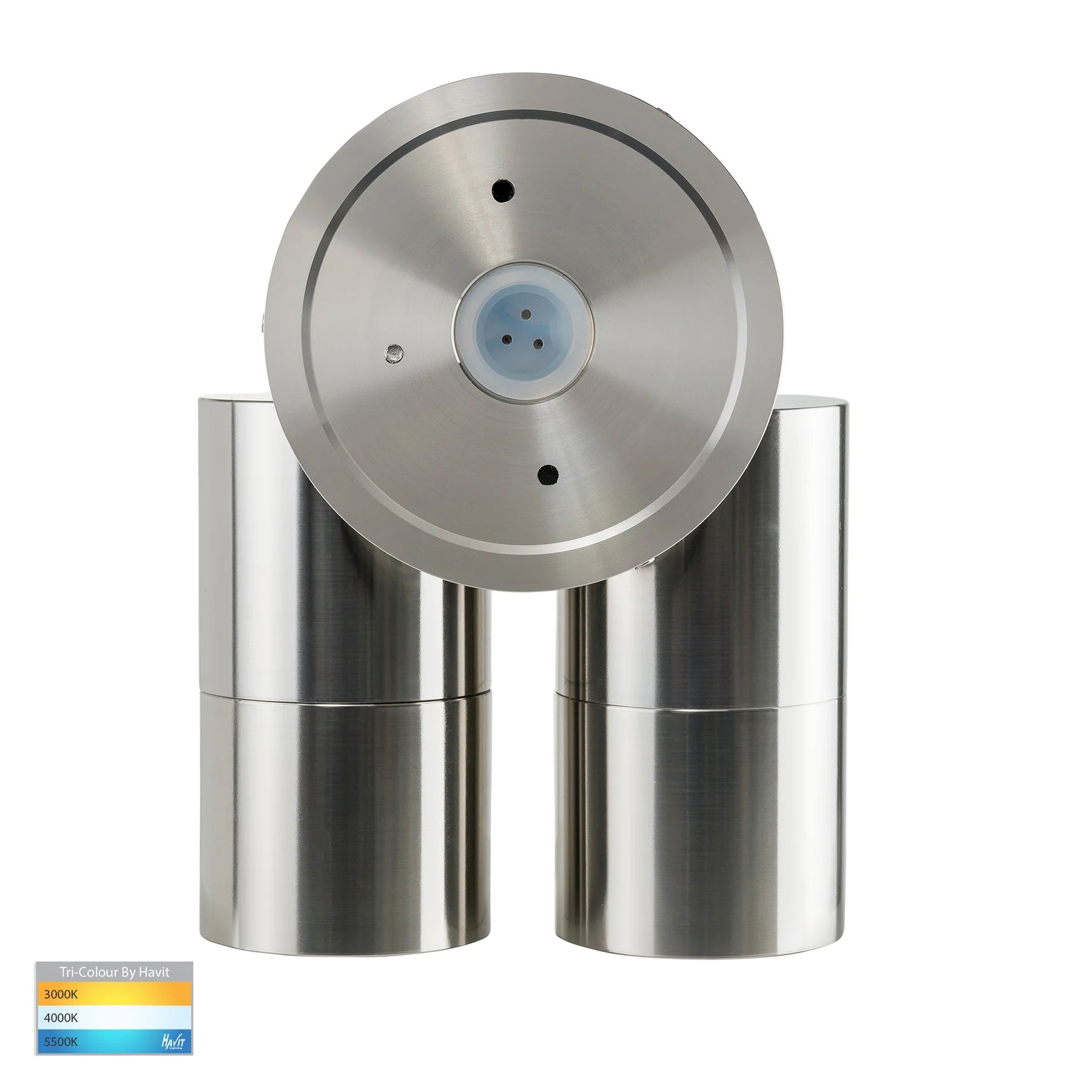 Buy Security Wall Lights Australia Tivah 316 Stainless Steel TRI Colour Double Adjustable Spot Lights with Sensor - HV1305T-PIR