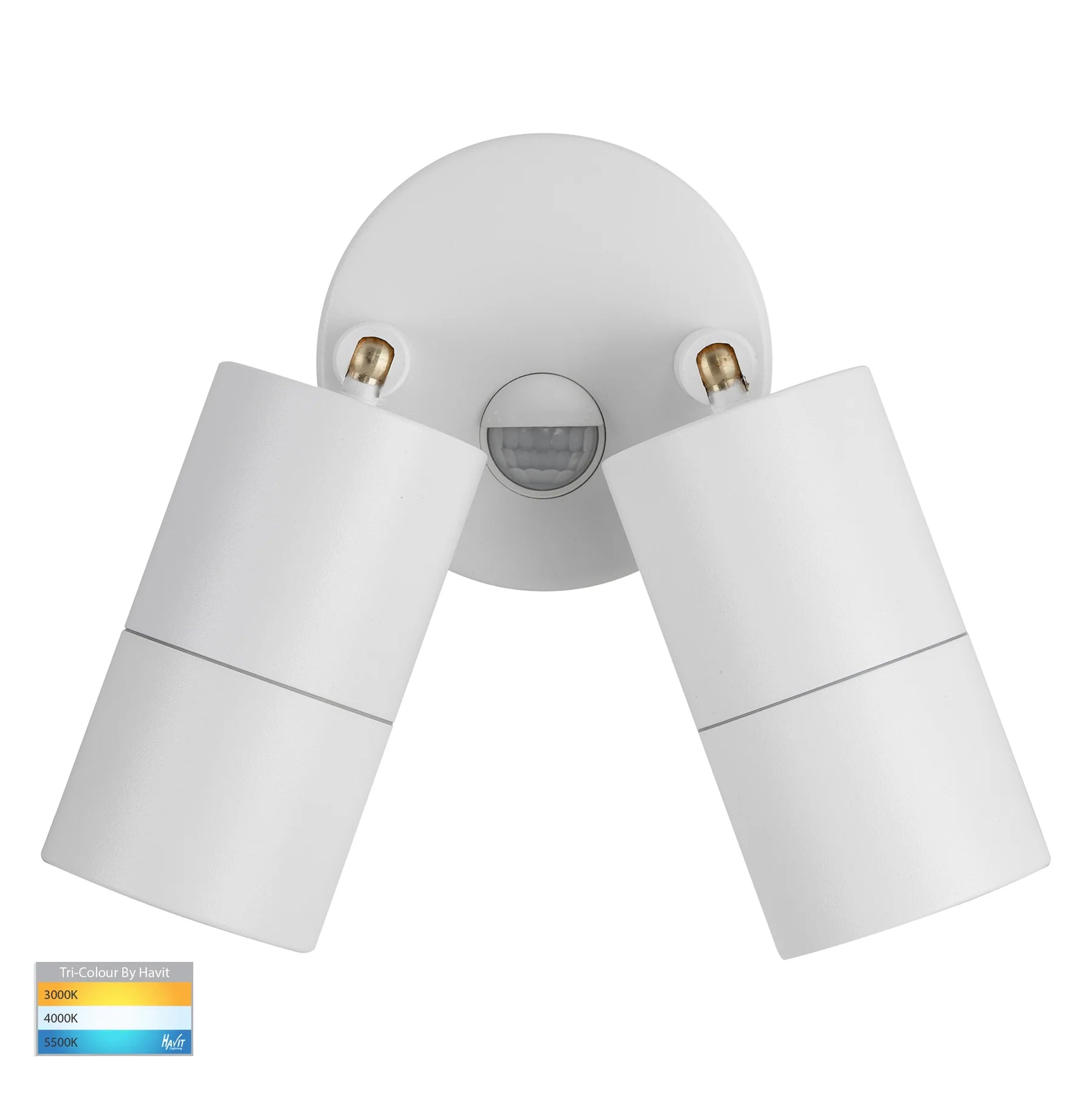 Buy Security Wall Lights Australia Tivah White TRI Colour Double Adjustable Spot Lights with Sensor - HV1335T-PIR