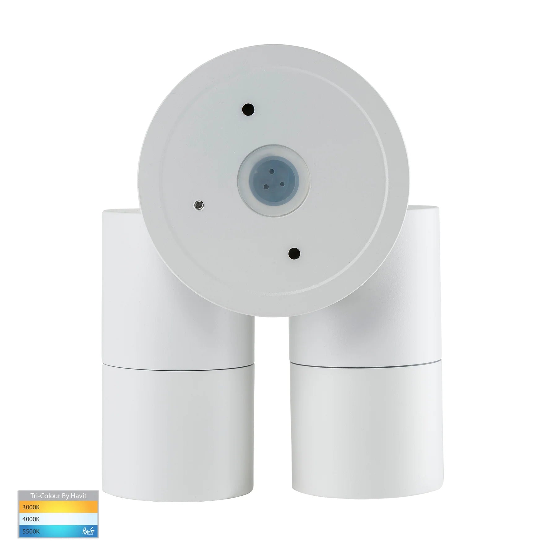 Buy Security Wall Lights Australia Tivah White TRI Colour Double Adjustable Spot Lights with Sensor - HV1336T-PIR