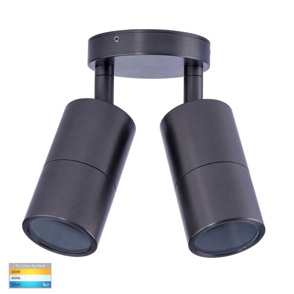 Buy Exterior Wall Lights Australia Tivah Exterior 2 Spotlight 12V B120° Graphite Solid Brass 3CCT - HV1377MR16T