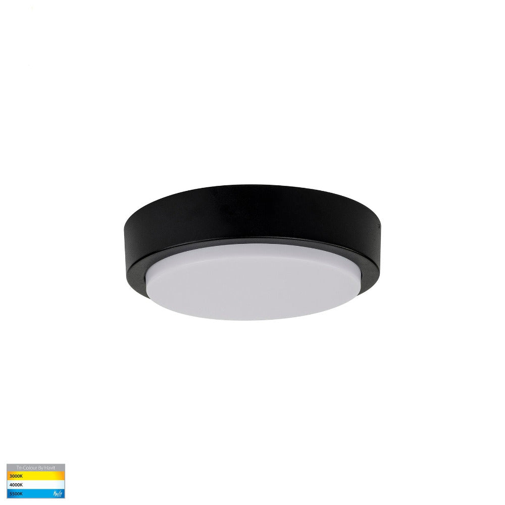 Liptor Round LED Oyster Light 10W Black 3CCT - HV36051T-BLK
