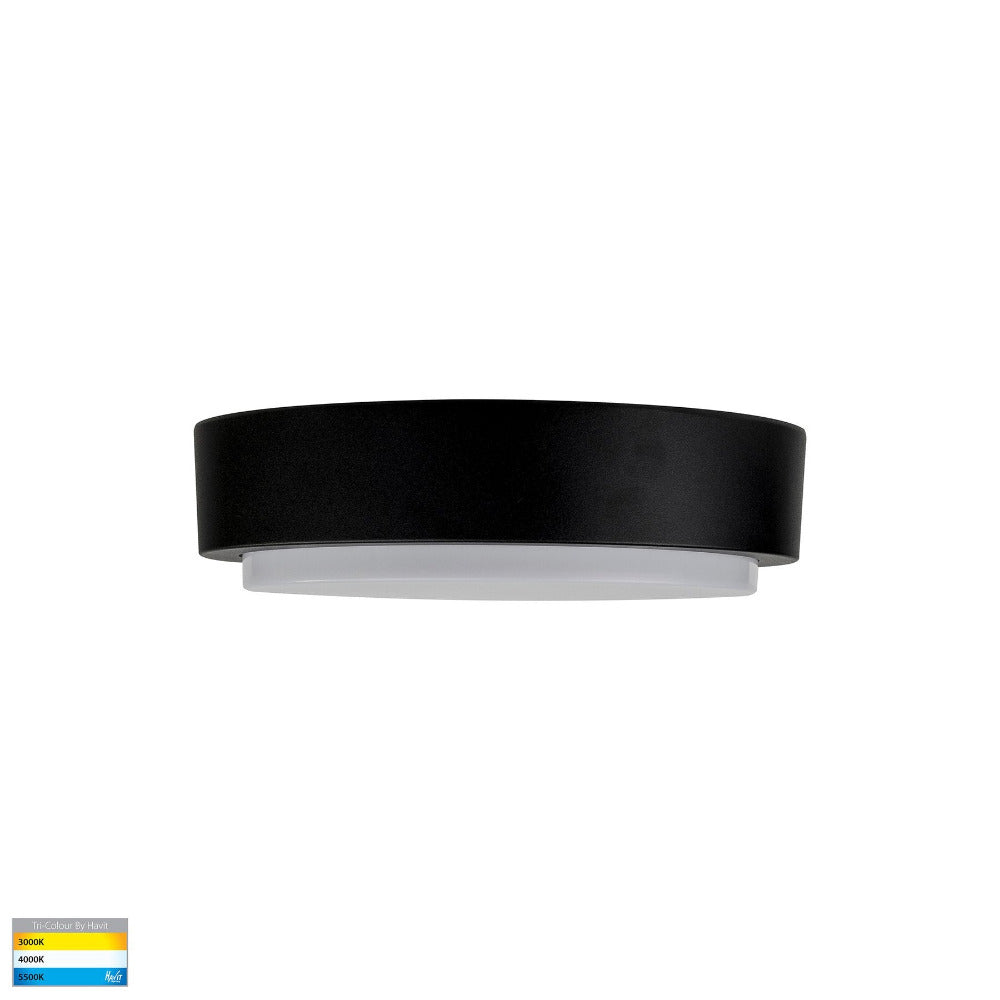 Liptor Round LED Oyster Light 20W Black 3CCT - HV36052T-BLK