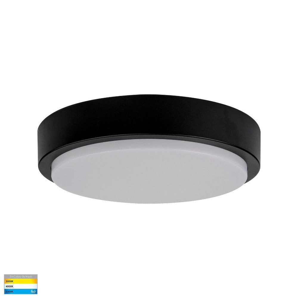 Liptor Round LED Oyster Light 30W Black 3CCT - HV36053T-BLK
