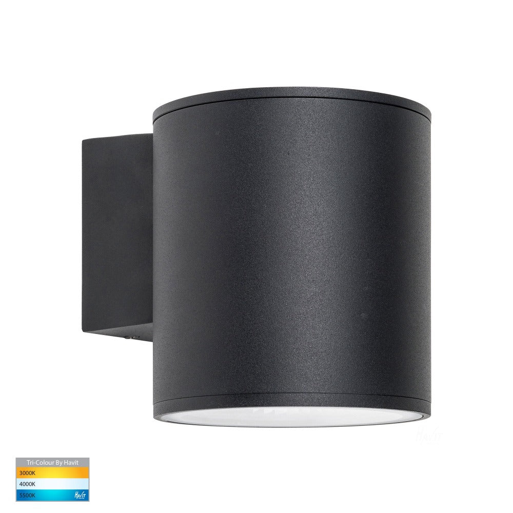 Porter Round LED Large Fixed Down Wall Light Black 3CCT - HV3628T-BLK