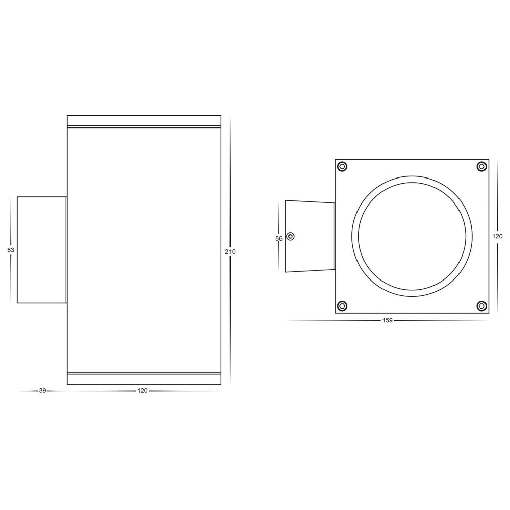 Buy Up / Down Wall Lights Australia Porter Square Large Up & Down LED Wall Light Black 3CCT - HV3629T-BLK-SQ