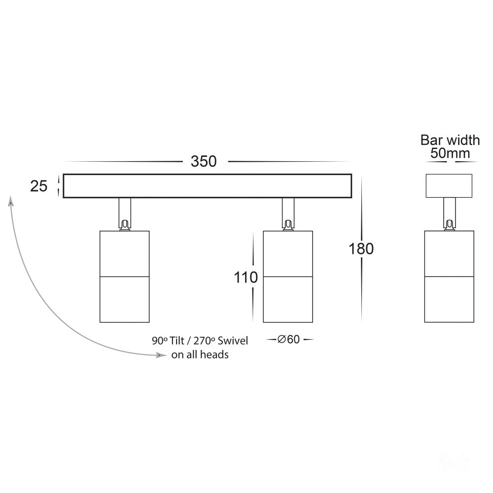 Buy Outdoor Ceiling Spotlights Australia Tivah LED Bar 2 Lights White 3CCT - HV4001T-2-WHT 